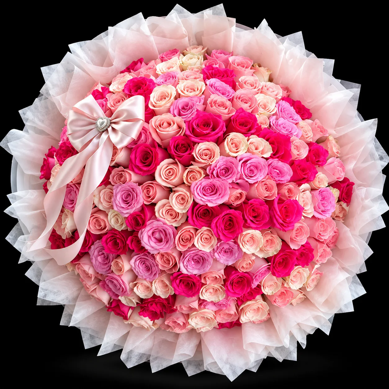 Ramo buchon de 100 rosas con liston
