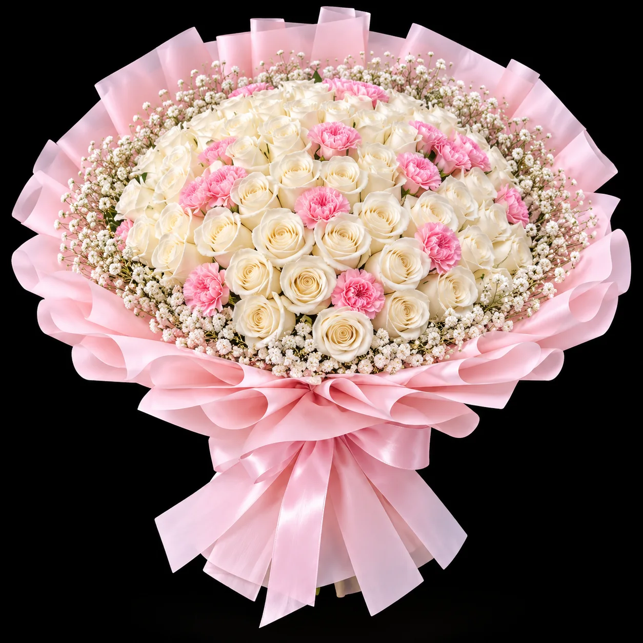 Ramo buchon de 100 rosas tonos crema